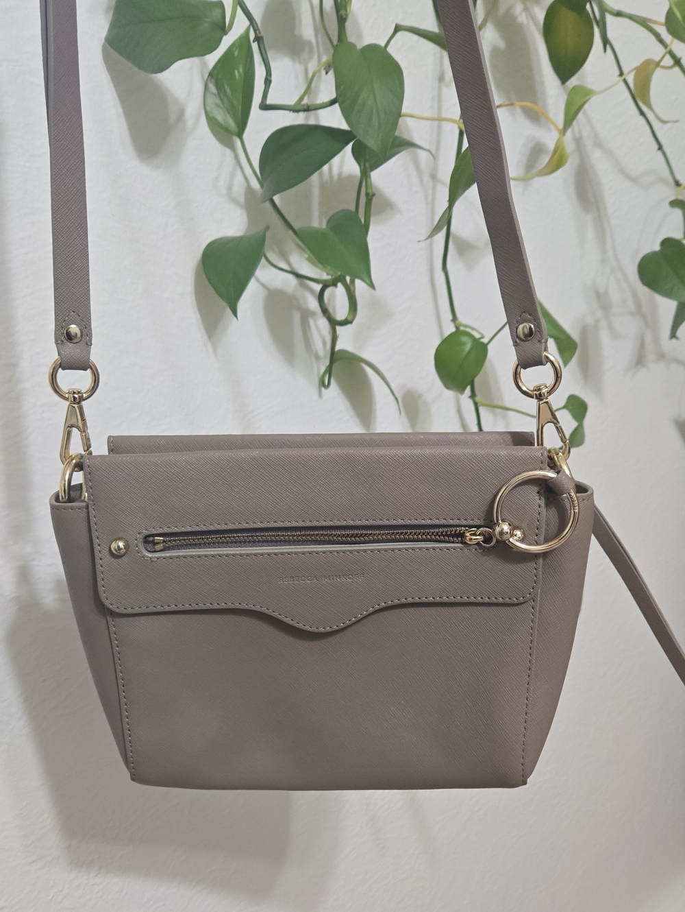 Rebecca Minkoff Taupe Gray Beige Leather Cross Body Bag